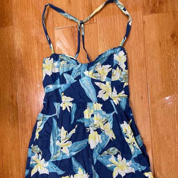 Hollister Blue and Yellow Floral Flower Strappy Y Back Light Spring Summer Dress - Picture 2 of 6